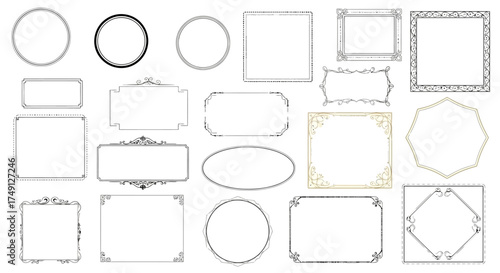 Simple frame set with various shapes and border designs for decoration and background use, white background
