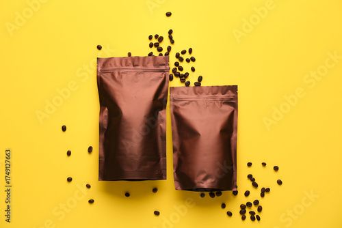 Brown bags with coffee bean...