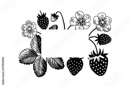 Strawberry Frame Illustration Floral Design Blank Space Botanical Border