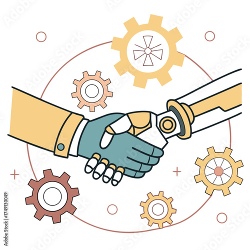 Human and robot hands shake in agreement