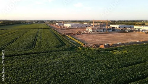 Wallpaper Mural Aerial view of a construction site, juxtaposed with fields, under a serene blue sky Torontodigital.ca