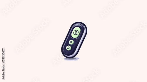 Sleek black wireless remote control device icon with green buttons. Modern technology accessory illustration.