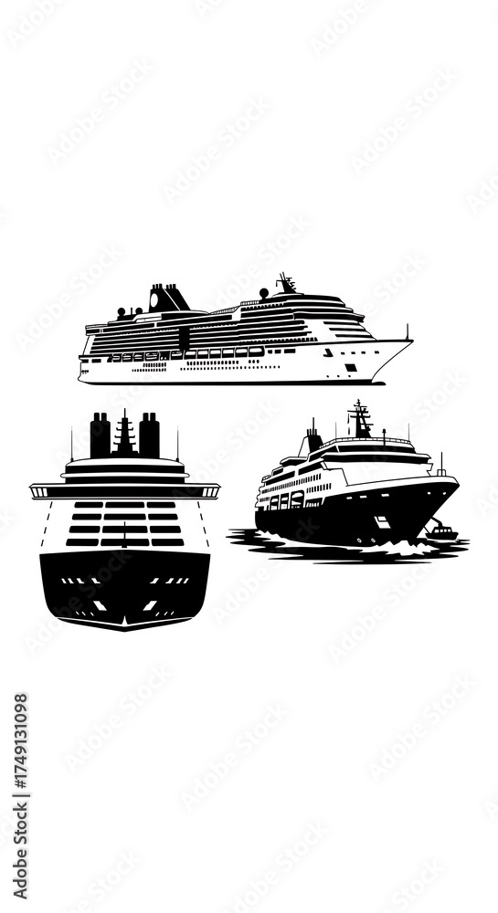 Obraz premium Cruise Ship Silhouettes - A Trio of Ocean Liner Views.