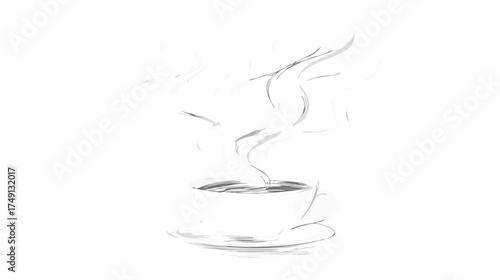 Hand-drawn sketch of a hot drink in a cup with rising steam, minimalist pencil art evoking warmth and comfort on a white background.