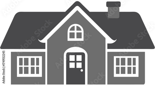 Stylized grayscale vector icon of a generic residential house. Ideal for real estate, home ownership, property, or housing concepts.