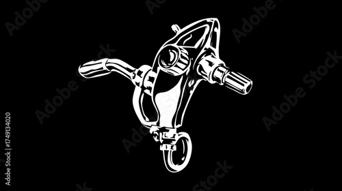 Vintage mechanical hoist mechanism illustration, old industrial gear crank part, antique machinery component vector on black.
