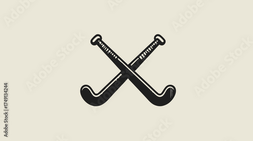 Classic crossed field hockey sticks vector illustration. Sports equipment graphic symbol for team games, athletic competition, and outdoor recreation design.