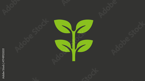 Vibrant green plant sprout icon on dark grey background, symbolizing growth, nature, ecology, new beginnings, and sustainability.