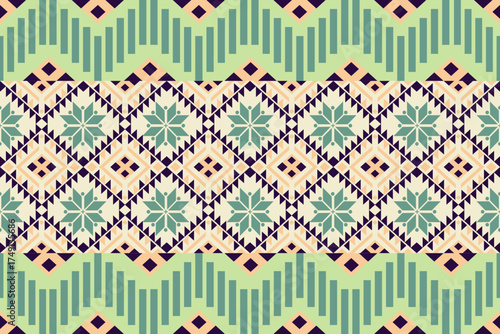 seamless geometric pattern green tone . Design for fabric, curtain, carpet, wallpaper, clothing, wrapping, Batik, vector illustration