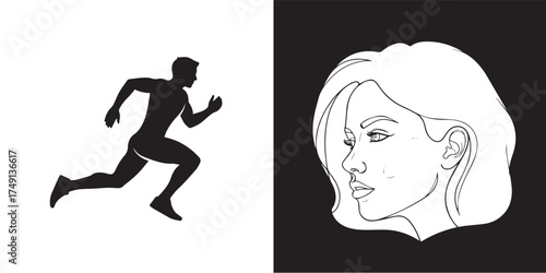 Silhouette of Runner and Profile of Woman Illustration