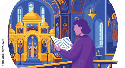 A Woman Sings Hymns in a Beautiful Orthodox Church