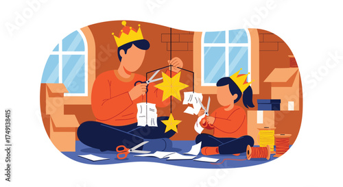 Creative Father Daughter Duo Crafting a Royal Castle Together