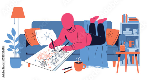 A Person Drawing Art While Relaxing on the Sofa Enjoying a Cozy Afternoon