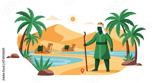 The Ancient Traveler Navigates the Golden Sands of the Sahara Desert