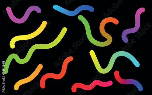 Vibrant neon wavy lines and curves in various bright colors on a black background