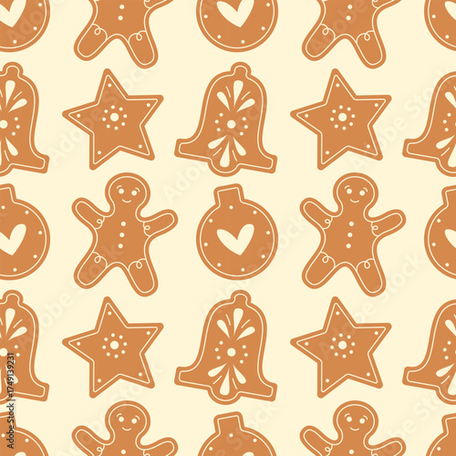 Gingerbread Cookies Endless Background. Winter Bakery Seamless Pattern. 
