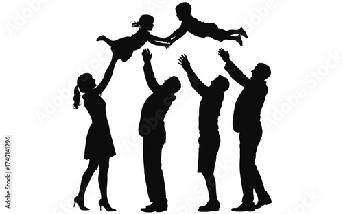 Vector silhouette illustration of a family holding up a child joyfully eps scalable silhouette