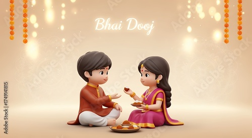 Bhai Dooj 2025 minimalistic poster with Arthi thali, brother and sister bond