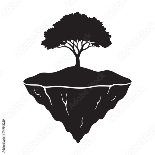 Floating Island with Tree – Surreal Nature and Fantasy Illustration