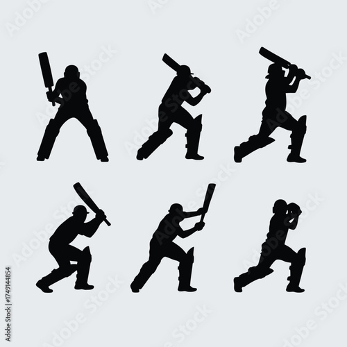Cricket player silhouettes vector collection action poses scalable sports graphics eps silhouette