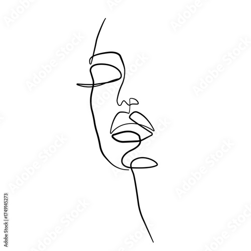 Abstract Woman Head Continuous One Line Vector Drawing. Style Template with Elegant Fashion Female Portrait. Woman Face Modern Minimalist Simple Linear Style. Beauty Fashion Design	