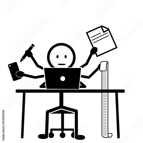 Stickman illustration showing a busy stressful workday.