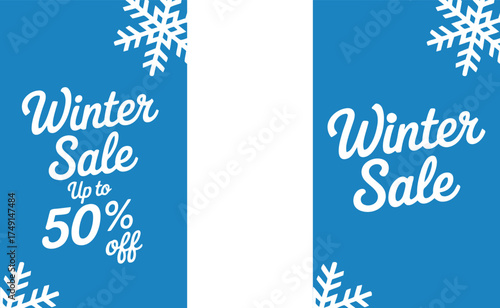 Don't miss out on the winter sale up to 50% off, shop now for amazing deals on blue background with snowflakes for your seasonal marketing campaign