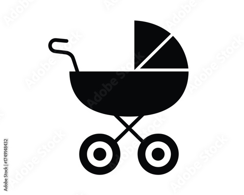 Classic baby stroller silhouette vector illustration for parenthood and transportation concepts silhouette