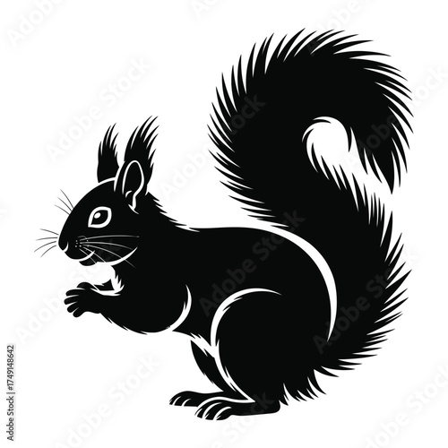 Black silhouette illustration of a squirrel holding food vector graphic for download silhouette