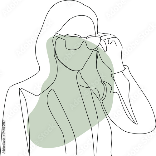 Woman adjusting sunglasses abstract line art illustration