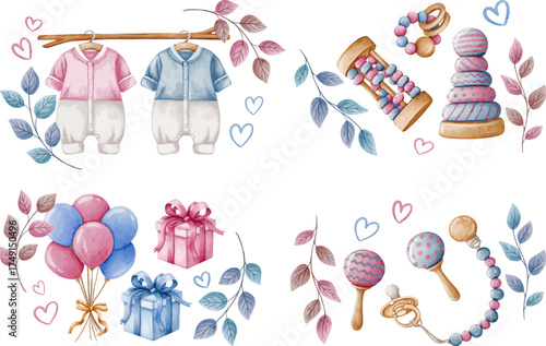 Baby Shower and Gender Reveal Clipart Collection Set for Baby Boy and Baby Girl