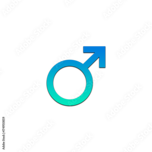 A gradient blue and green male symbol on a black background in a simple graphic design style on transparent background