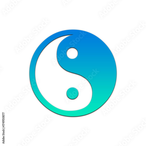 A gradient blue and teal yin yang symbol isolated against a plain black background in a digital image on transparent background