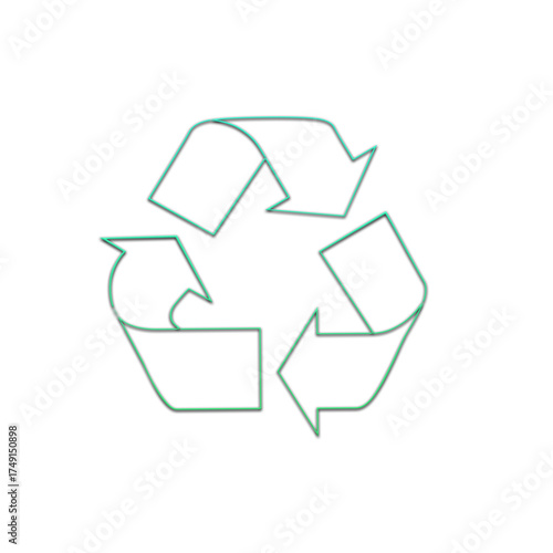 A green outline of the recycle symbol on a black background with clear definition and simplicity on transparent background