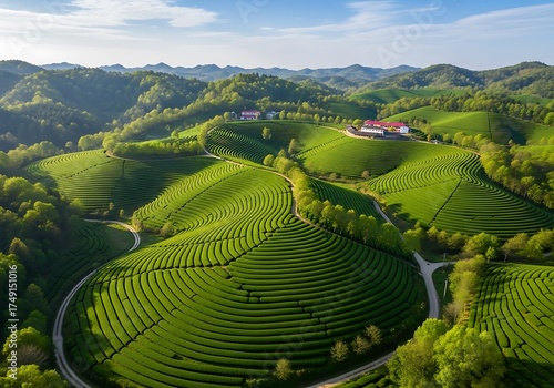 Lush Green Tea Plantation in Boseong, South Korea.