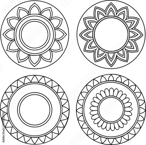 mandala, icon, set, outline, circular, decorative, ornamental, spiritual, abstract, geometric, pattern, modern, minimalist, simple, elegant, beautiful, sacred, geometry