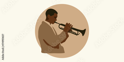 Elegant vector illustration of a jazz trumpeter lost in the music, a symbol of soul and blues