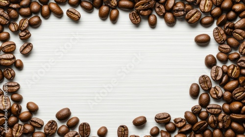 Wallpaper Mural Coffee Beans Frame on Light Wooden Background - Aromatic Roasted Coffee Beans Arranged as a Border on White Wood Surface, Ideal for Coffee Shop Menus and Advertising Torontodigital.ca