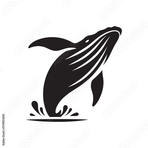 humpback whale breaching vector silhouette clip art logo design illustration