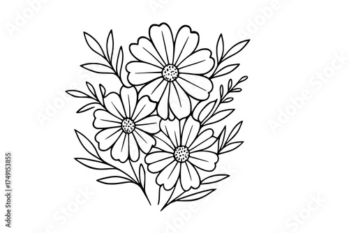 Elegant Hand-Drawn Floral Line Art for Coloring and Design Projects