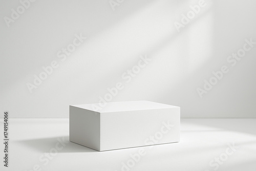 Minimalist White Pedestal Displaying Product on a White Background with Soft Shadows
