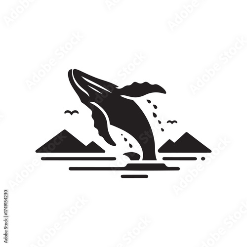 humpback whale breaching vector silhouette clip art logo design illustration