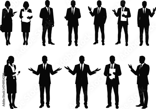 Business professionals silhouette vector, corporate team illustration, formal attire, office people, teamwork concept, business communication, leadership, diversity, modern workplace
