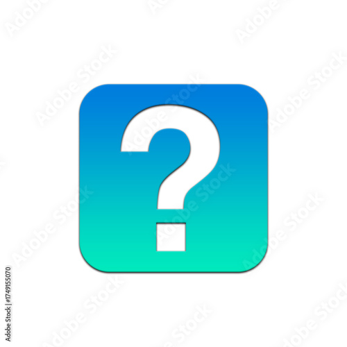 A question mark on a blue gradient square with rounded corners on a black background image graphic on transparent background
