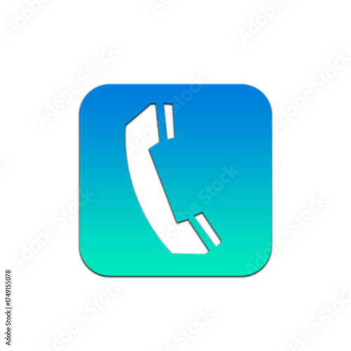 Illustration of a black telephone receiver icon on a blue and green gradient rounded square shape on transparent background