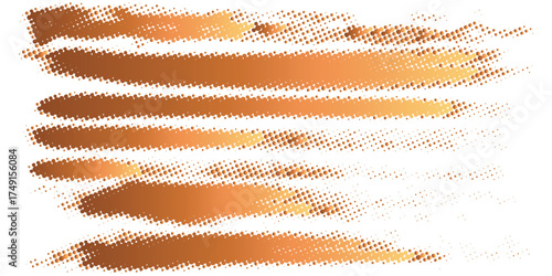 Abstract horizontal brush strokes in shimmering bronze and gold with a textured pixelated halftone effect.