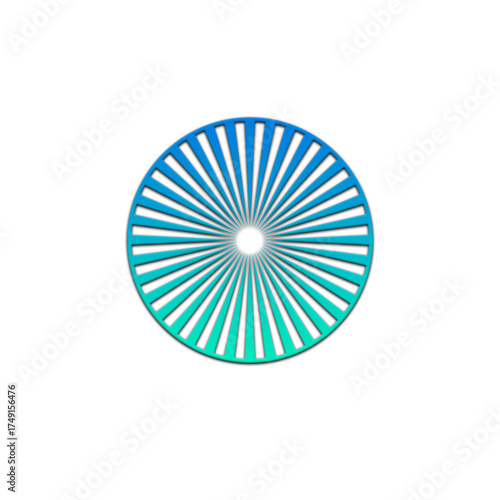 Circular gradient design with radiating lines in shades of blue and green on black background on transparent background