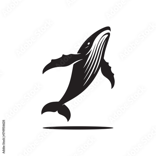 humpback whale breaching vector silhouette clip art logo design illustration