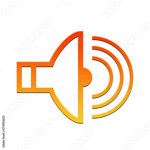 Illustration of an orange speaker icon with sound waves on a black background for multimedia use on transparent background