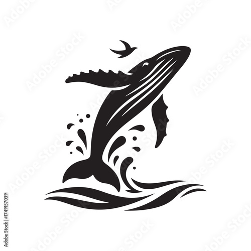humpback whale breaching vector silhouette clip art logo design illustration